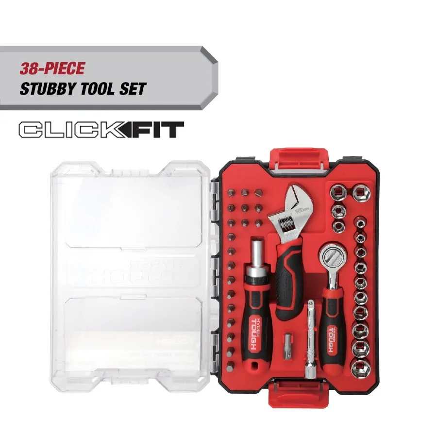 

38-Piece Stubby Tool Set in Click Fit Case for Compact Storage and Easy Access Ideal for Automotive Repair DIY Projects and On-