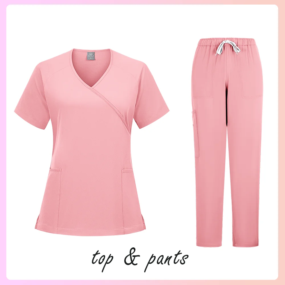 Nuovo Scrub Set Uniformi mediche Scrub elasticizzato Top con pantaloni tascabili Uniforme da infermiera Tuta da medico per chirurgia Abbigliamento da lavoro per salone di bellezza