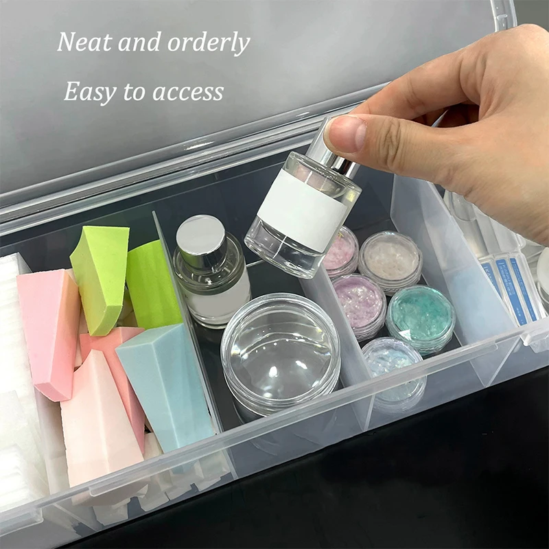 1個入り ネイルアート 長方形 プラスチック製 透明 収納ボックス ネイルラインストーン ブラシ ペン バッファー 研磨ファイル オーガナイザー コンテナ ケース