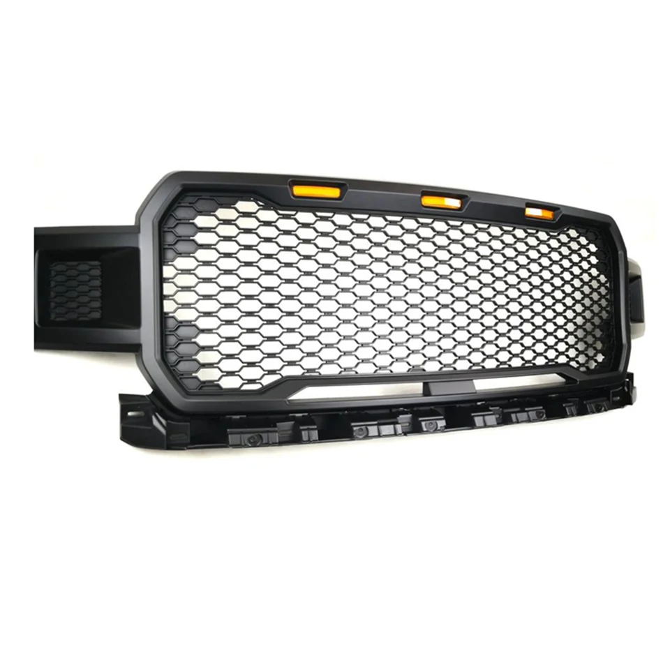 Matte Black Grill ABS Front Bumper Grilles Upper Grilles With LED Light For F150 2018 2019 2020 Raptor Style Auto Parts Grille