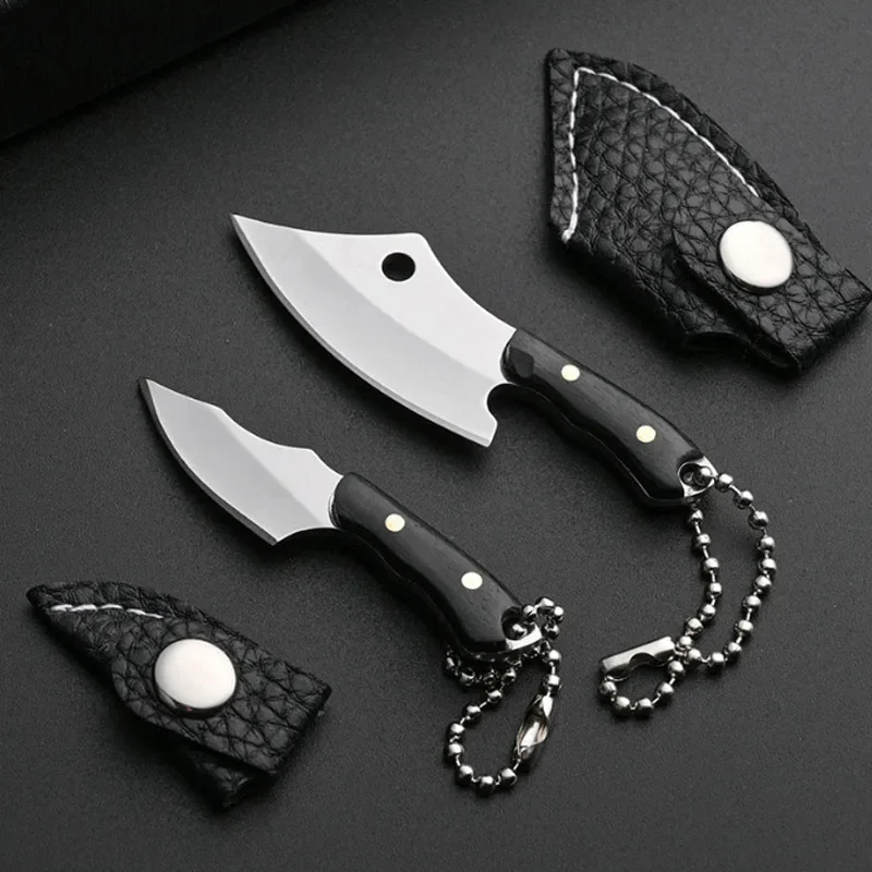 NEW Mini Stainless Steel EDC Knife Portable Outdoor Camping Unboxing Keychain Knife with Leather Case Holiday Gift