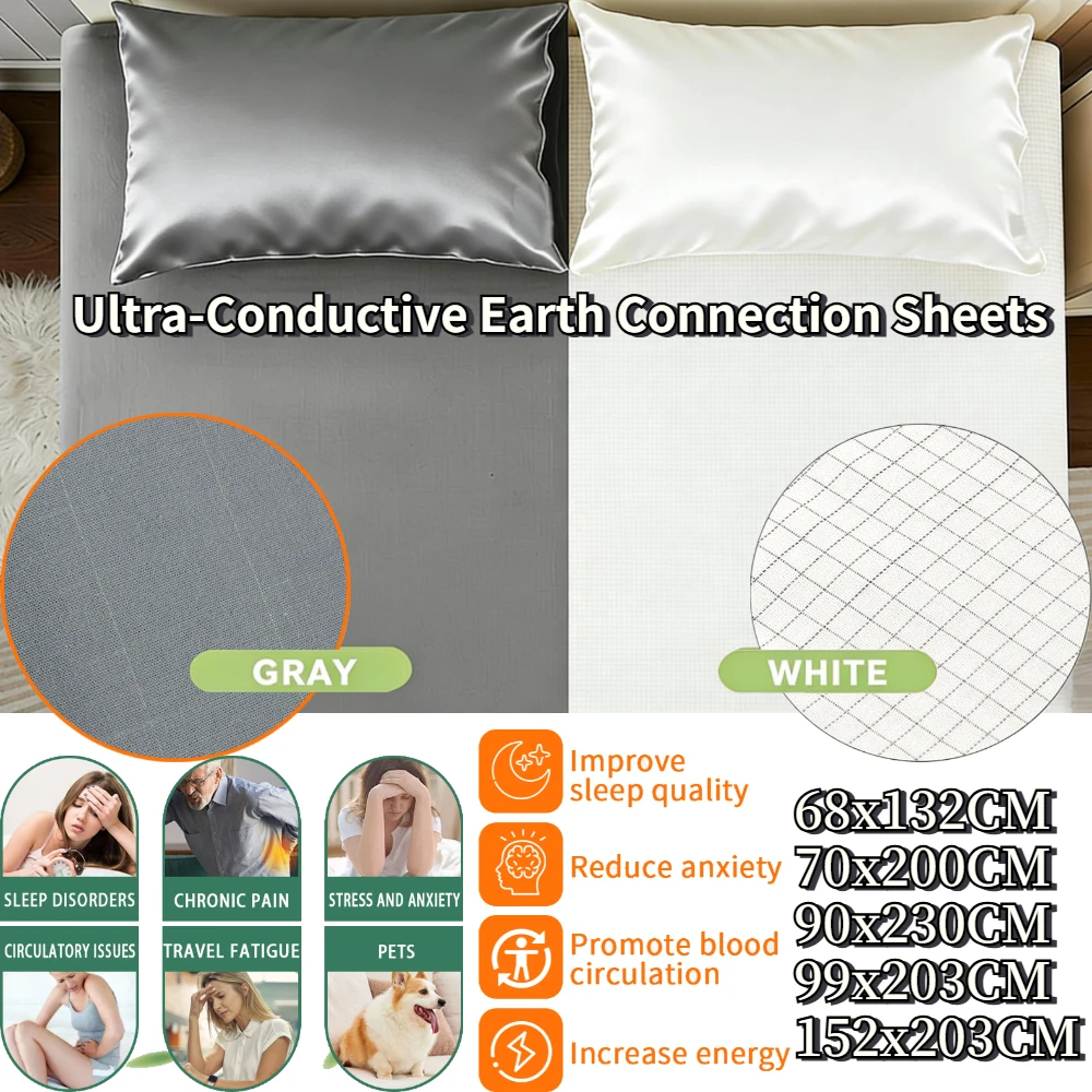 Grounding Sheets King Queen 10% Silver Fiber Flat Bedsheet Conductive Antistatic Health Protection Improve Sleep Release Stress