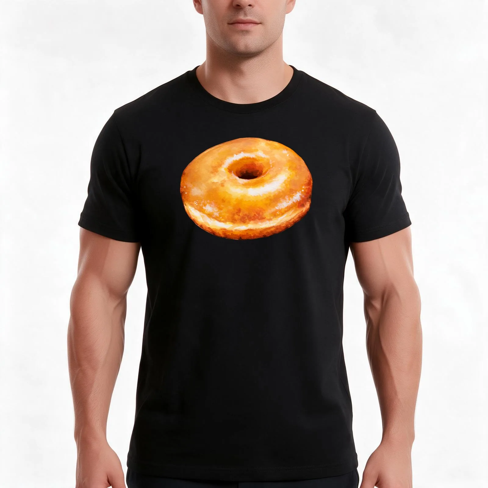 Glazed Donut Pattern T-Shirt, Summer Casual Cotton Tee, Oversized Streetwear Tops, Vintage Graphic Print, Loose Fit Short Sleeve