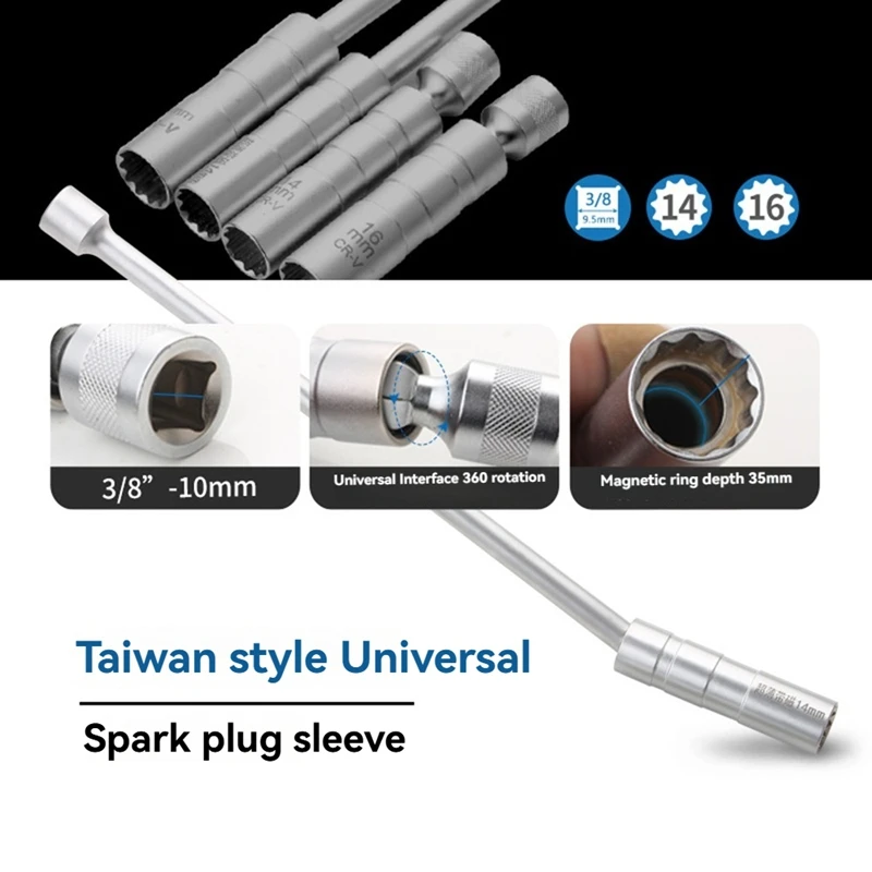Extend Spark Plug Socket Wrench 12 Angle Repairing Removal Tool Thin Wall 3/8 Inch Drive Sockets Auto Repair Tool-AT64