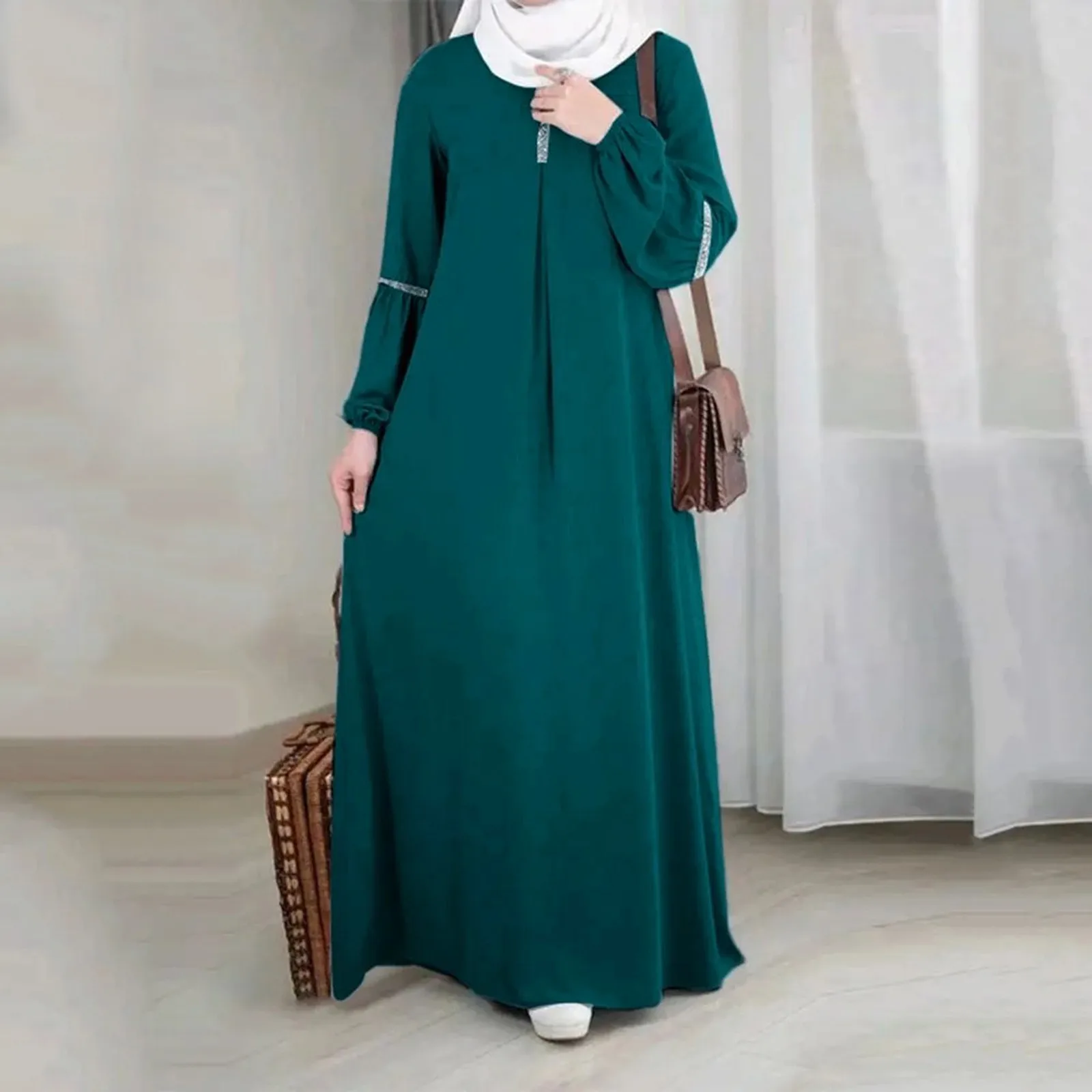 Women's Fashion Elegant Muslim Long Sleeve Round Neck Loose Temperament Prayer Clothing 2024 Spring New Black Dubai Maxi Dress