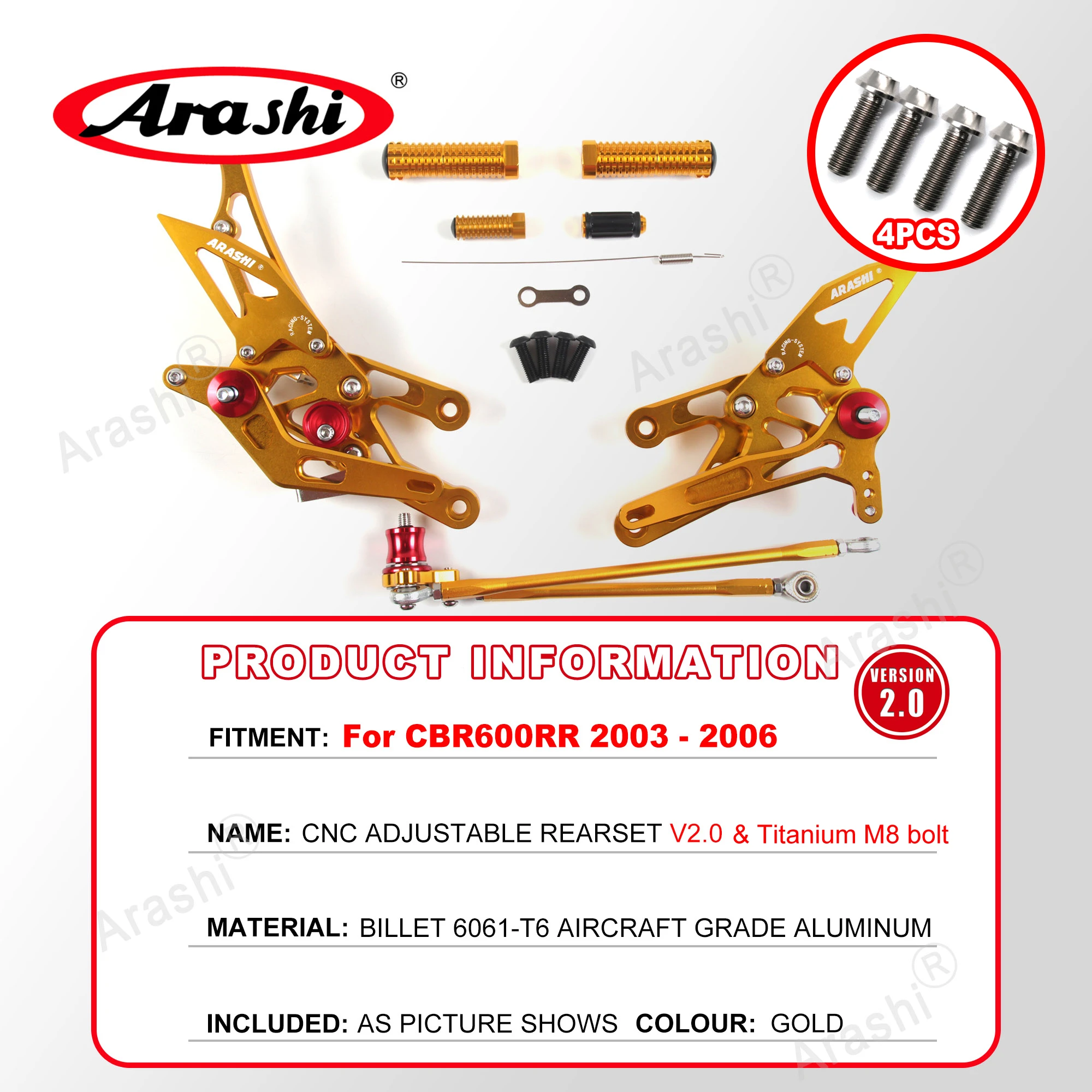 Arashi CNC verstellbare Fußstützen für Honda CBR600RR 2003–2025, Fußrasten, Fahrer-Fußrastenanlage, CBR 600, CBR600 RR 2008 2009 2010 2011