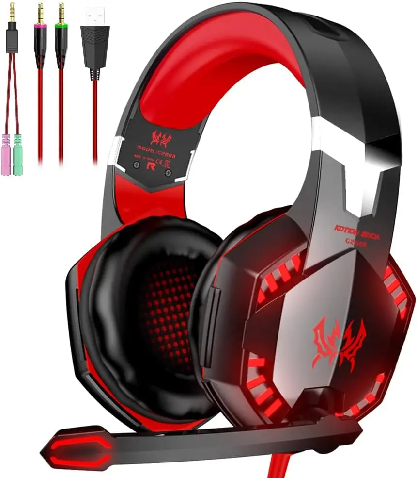 Kotion Pro G2000 3.5Mm Gaming Headset with Rgb Led Lights, Noise Cancelling Mic, Over-Ear Comfort for Pc/ps5/xbox