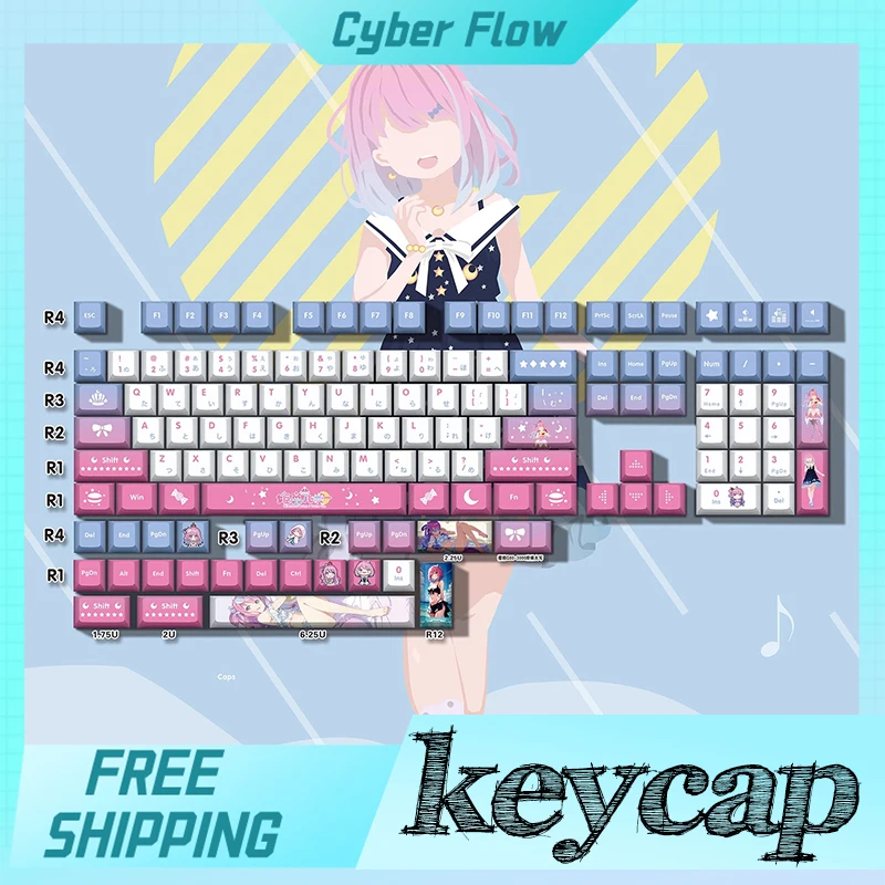 

Vtuber Hololive Keycap Mechanical Keyboard Customized Thermal Sublimation Pbt 132key Lovely Anime Keycap For Gamer Office Gifts