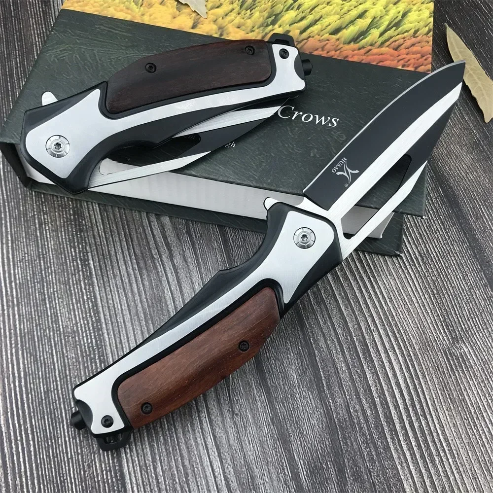 HUAAO DA130 Bearing Flipper Folding Pocket Knife 5Cr13Mov Blade Colored Wood Handle Outdoor Camping Hunting Tool Tactical Knife