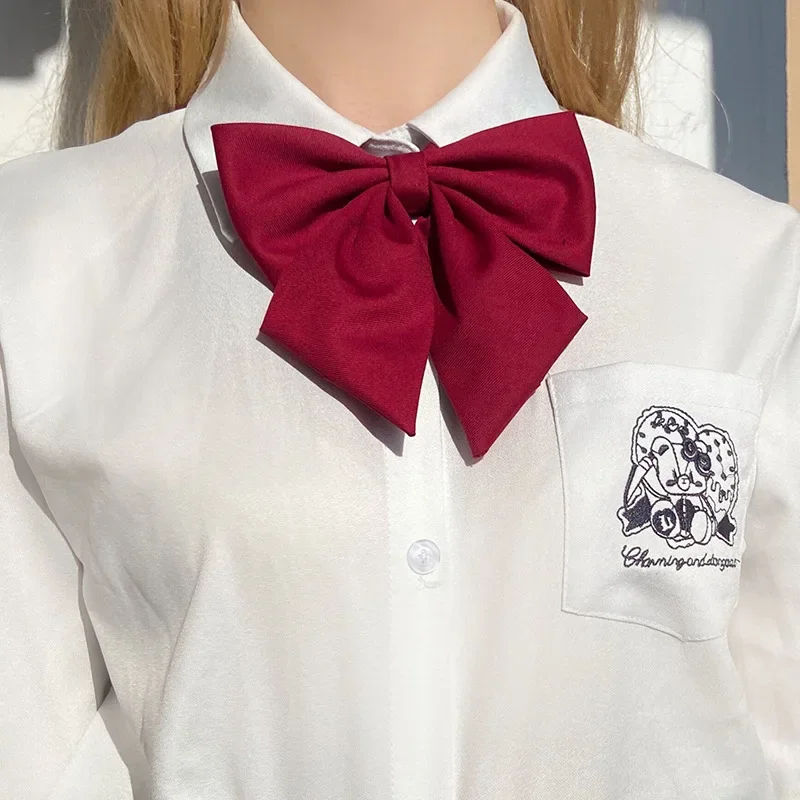 Student White Shirts Collar Bow Tie Solid Fabric School Uniform Bowknot Business Bowties Party Shirt Accessories for Women Girls