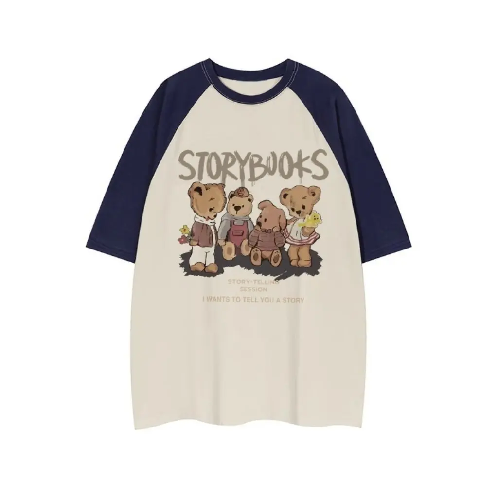 

Летняя женская хлопковая футболка контрастного цвета с рукавами реглан, повседневный стиль, топ с принтом, свободный облегающий корейский топ с коротким рукавом