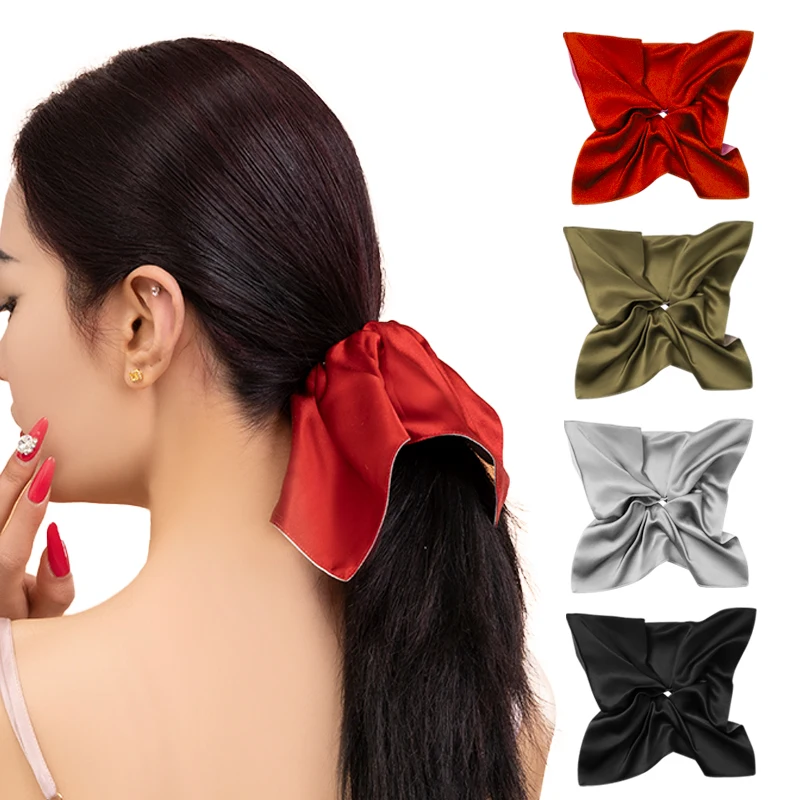 

New 100% Silk Scrunchies Double-Sided Colour Silk Hairband Women Girls Hair Rope Elastic Headwear Hair Tie Hair Accessories