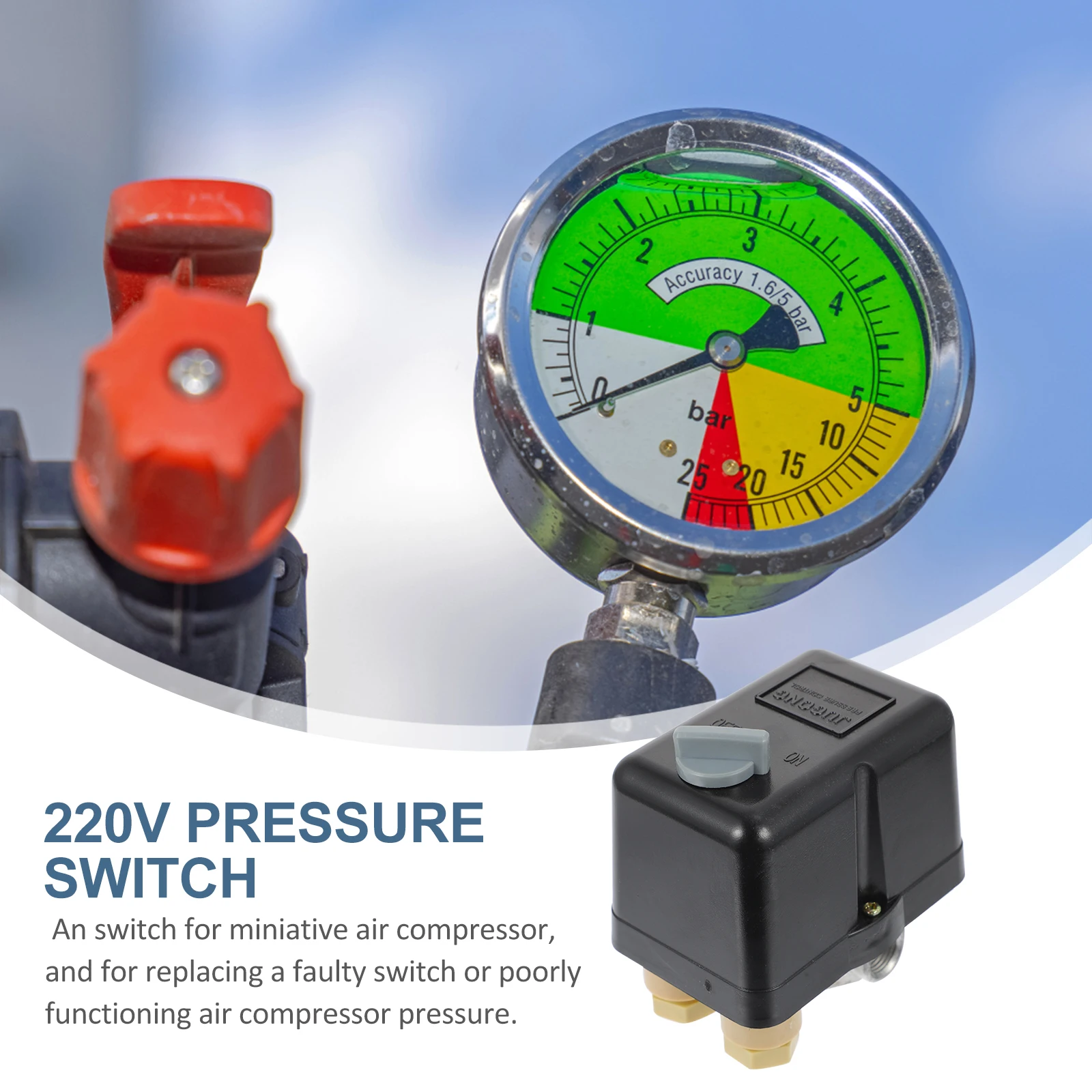 

Pressure Control 220V Air Compressor Switch 20A Bar Pressure Control Valve Energy Saving Replacement Plastic Metal