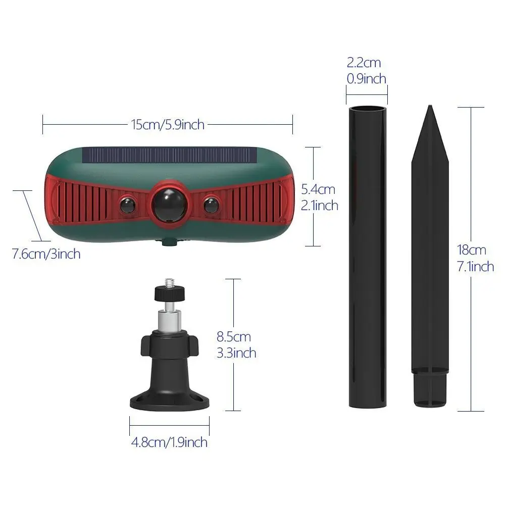 4 Modi Tiervertreiber für den Außenbereich, Infrarotsensor, Ultraschall-Solar-Tierabschreckung, wetterfest, 13 Sounds, Sicherheitsalarmsystem