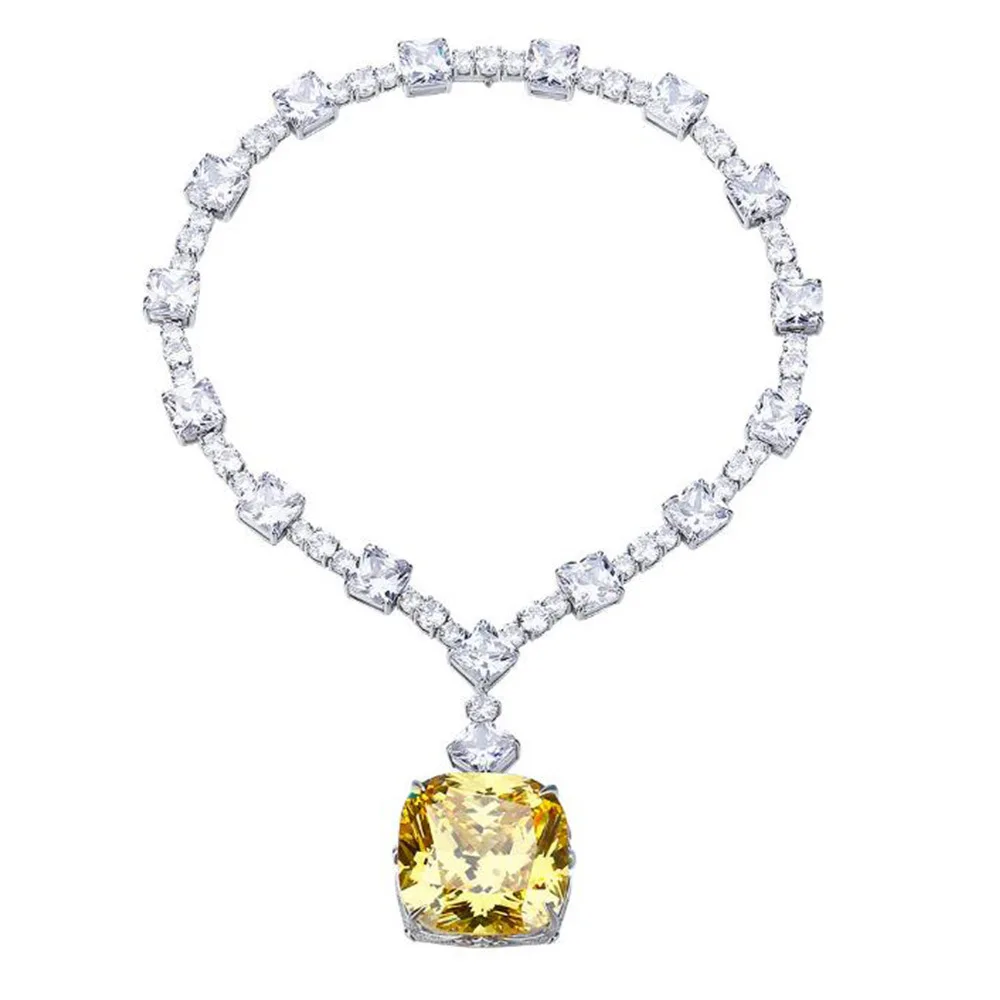 New Fat Square Goose Yellow 30 * 30 European and American Ins Style S925 Pure Silver Necklace 45cm Wedding Jewelry