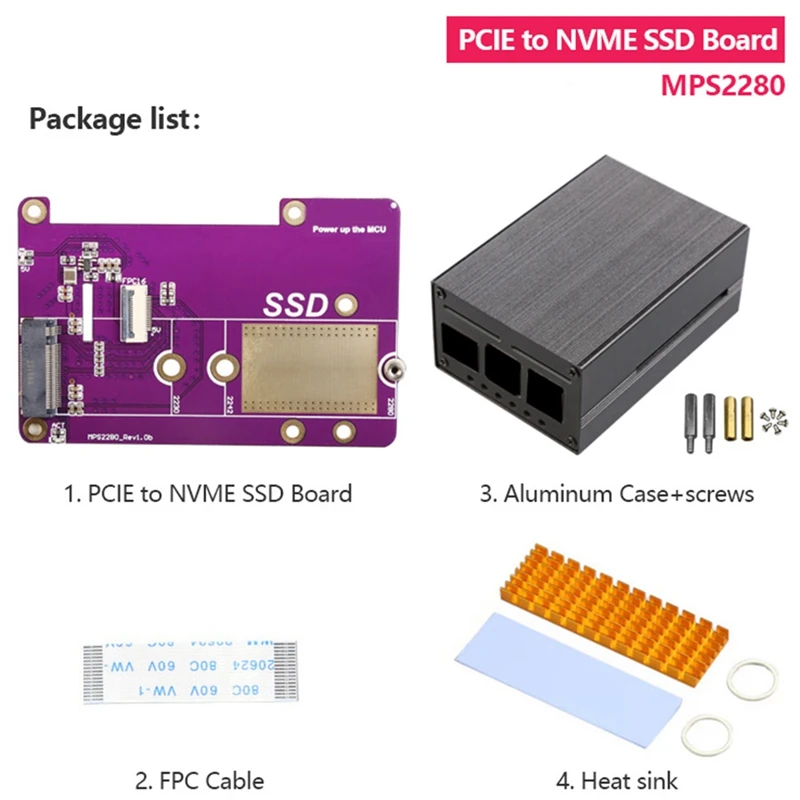 PCIE M.2 NVME 2280 2230 2242 Gen3 SSD HAT Expansion Board+Case+SSD Heat Sink For Raspberry Pi 5 Durable Easy To Use