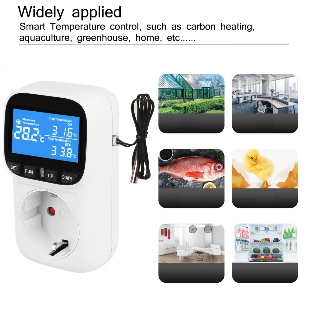 

Digital LCD Display Smart Thermostat Plug Fish Tank Touch Screen Thermostat Socket -40℃-120℃ Temperature Regulation EU Socket