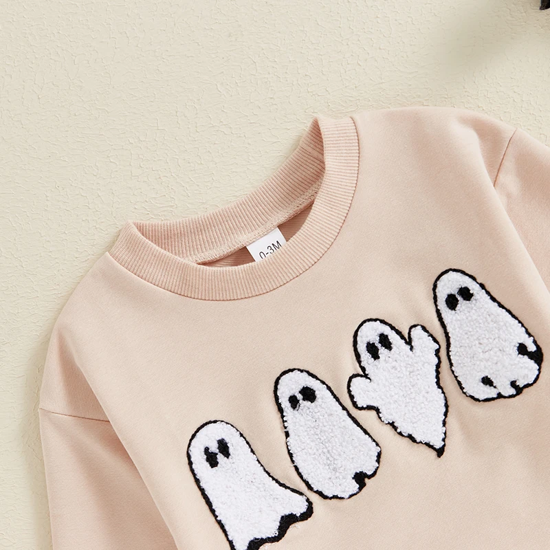 Infant Baby Girl Boy Sweatshirt Romper Ghost Embroidered Patch  Playsuit Jumpsuit Newborn Halloween Clothes