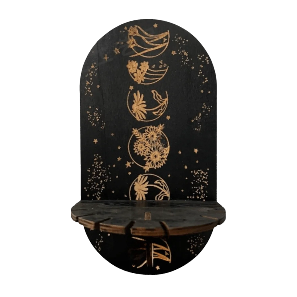 Boho Decor Wooden Wall Mounted Shelf Sun Moon 2D Printed Wall Storage Rack Hanging Design Butterfly Wall Decoration Living Room