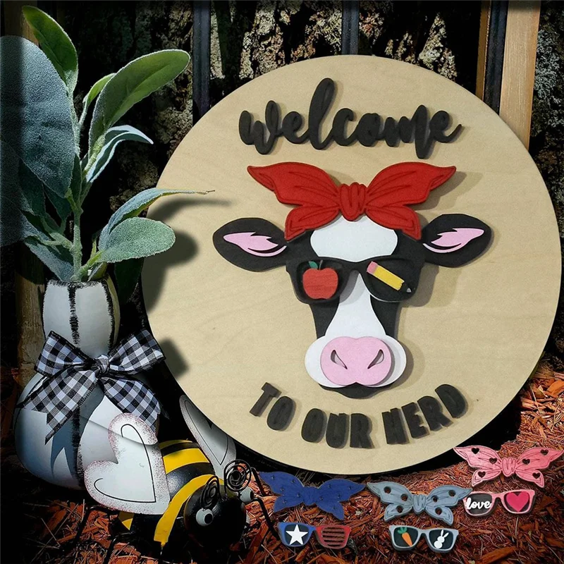 PB-11PCS colgador de puerta intercambiable para el día de Pascua, colgante de puerta de granja de vacas para decoración colgante de puerta delantera con cordón