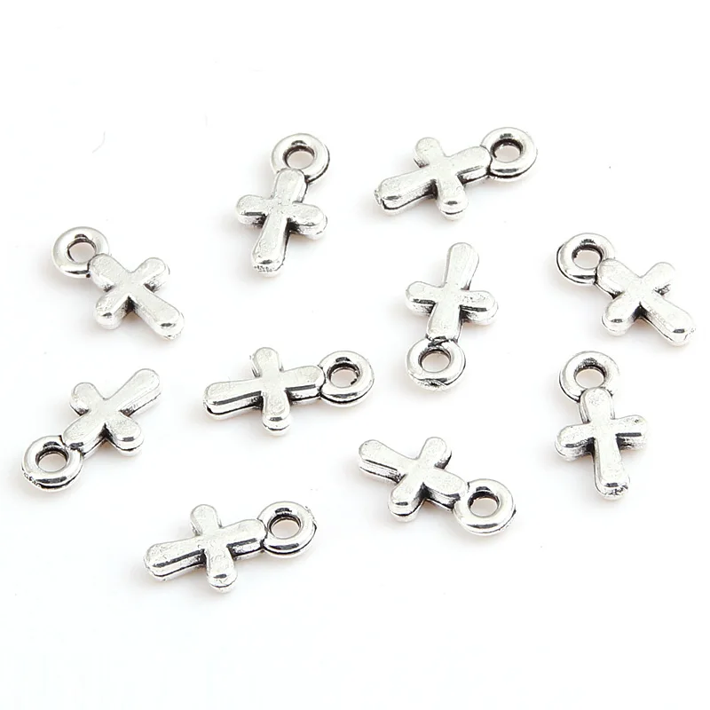 200pcs Silver Color 10x5.5mm Mini Cross Charms Religion Faith Pendant Fit DIY Handmade Jewelry Making Metal Alloy Accessories