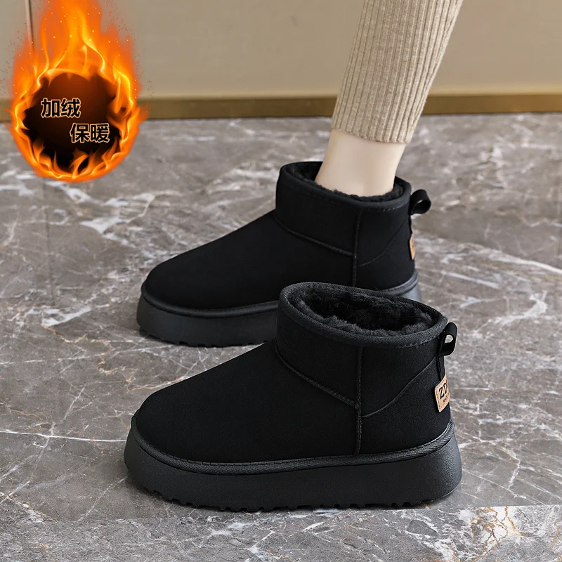 

Зимние ботинки на толстой плюшевой платформе, женская зимняя теплая хлопковая обувь на меху, женская обувь без шнуровки из искусственной замши, ботильоны с мягкой подкладкой