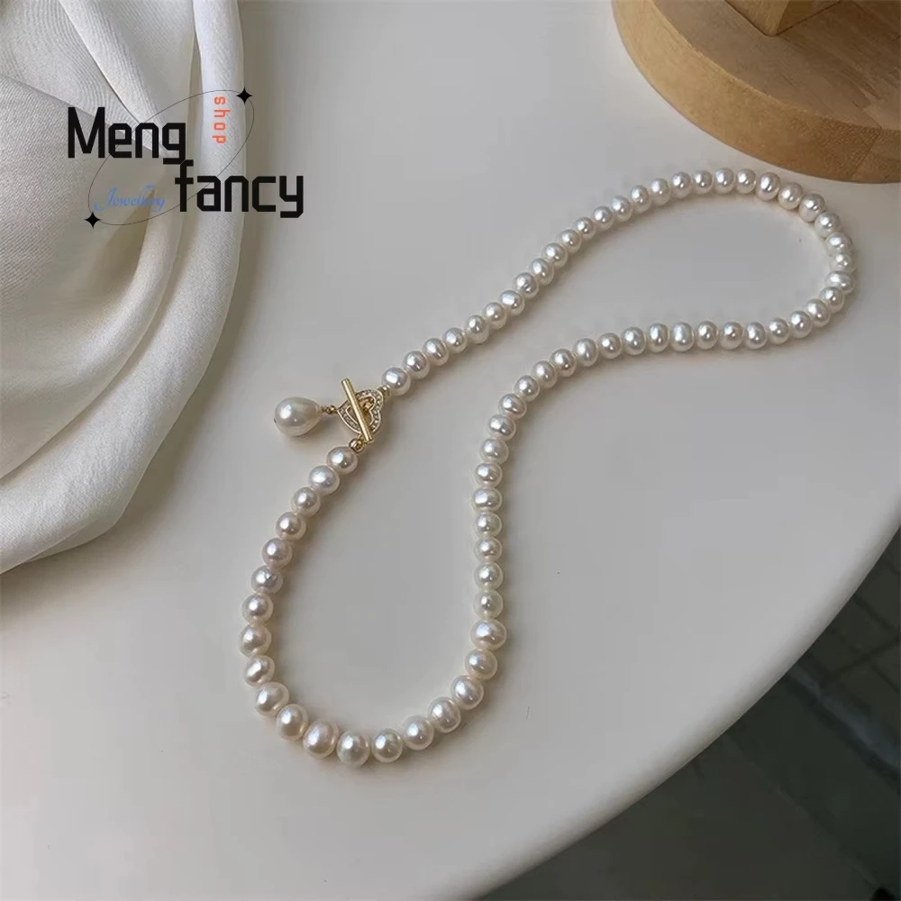 Freshwater Pearl Heart-Shaped Necklace, Fashionable Slightly Set Zircon Heart-Shaped Design, Collarbone Chain, A Birthday Gift
