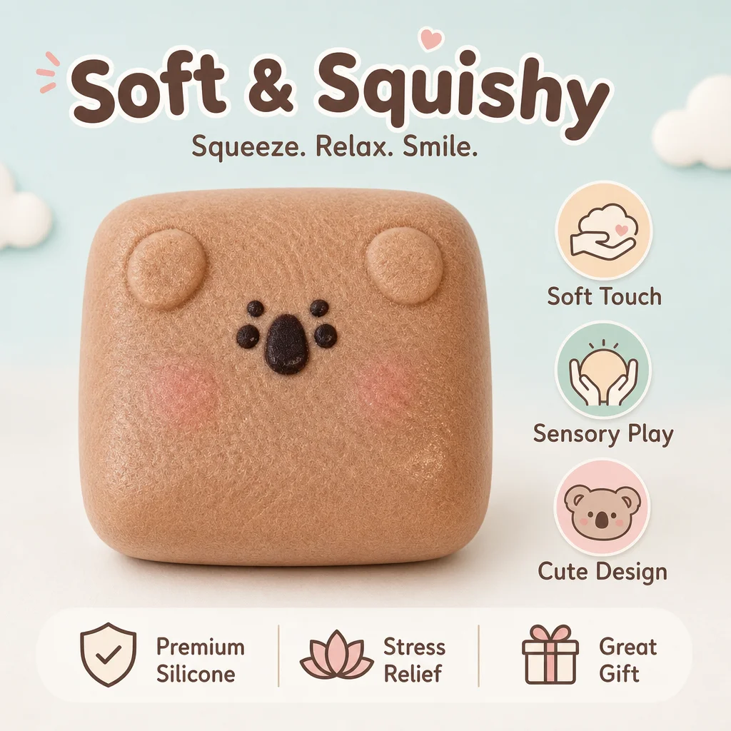 Food Grade Square Koala Squishy Toy Cute Cartoon Animal Hand Squeeze Toy Slow Rebound Stress Relief Fidget Toy Soft Textured