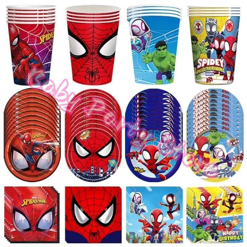 Spiderman – fournitures de décoration de fête d'anniversaire, ensemble de vaisselle, gobelets, assiettes, serviettes pour enfants, décoration d'anniversaire, cadeau pour réception-cadeau pour bébé