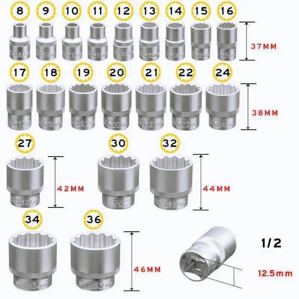 21-Piece Set 12 Corners Plum Socket Wrench Batch Head 1/2 