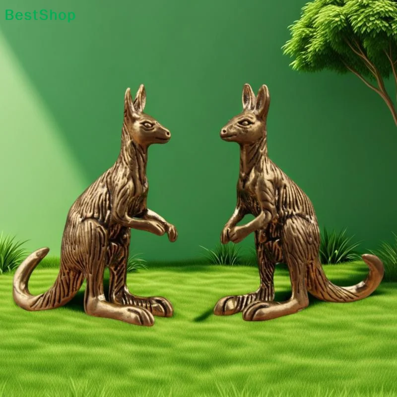 〔Q〕Brass Kangaroo Figurines Exquisite Carved Texture Retro Finish For Home Desktop Garden Decor Collection Gifts