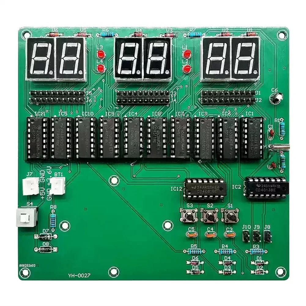 Electronic Assembly Kit for Constructing a 6 Digit Digital Clock with Labeled PCB LED Display and Soldering Guidance