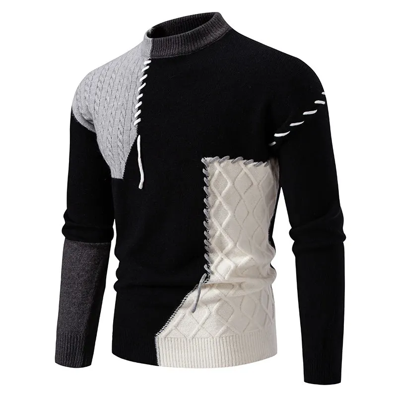 

Vm Color Blo High Ne Long Sve Men's Knitted Sweater Winter Trendy f High Ne Line irt Street Sle