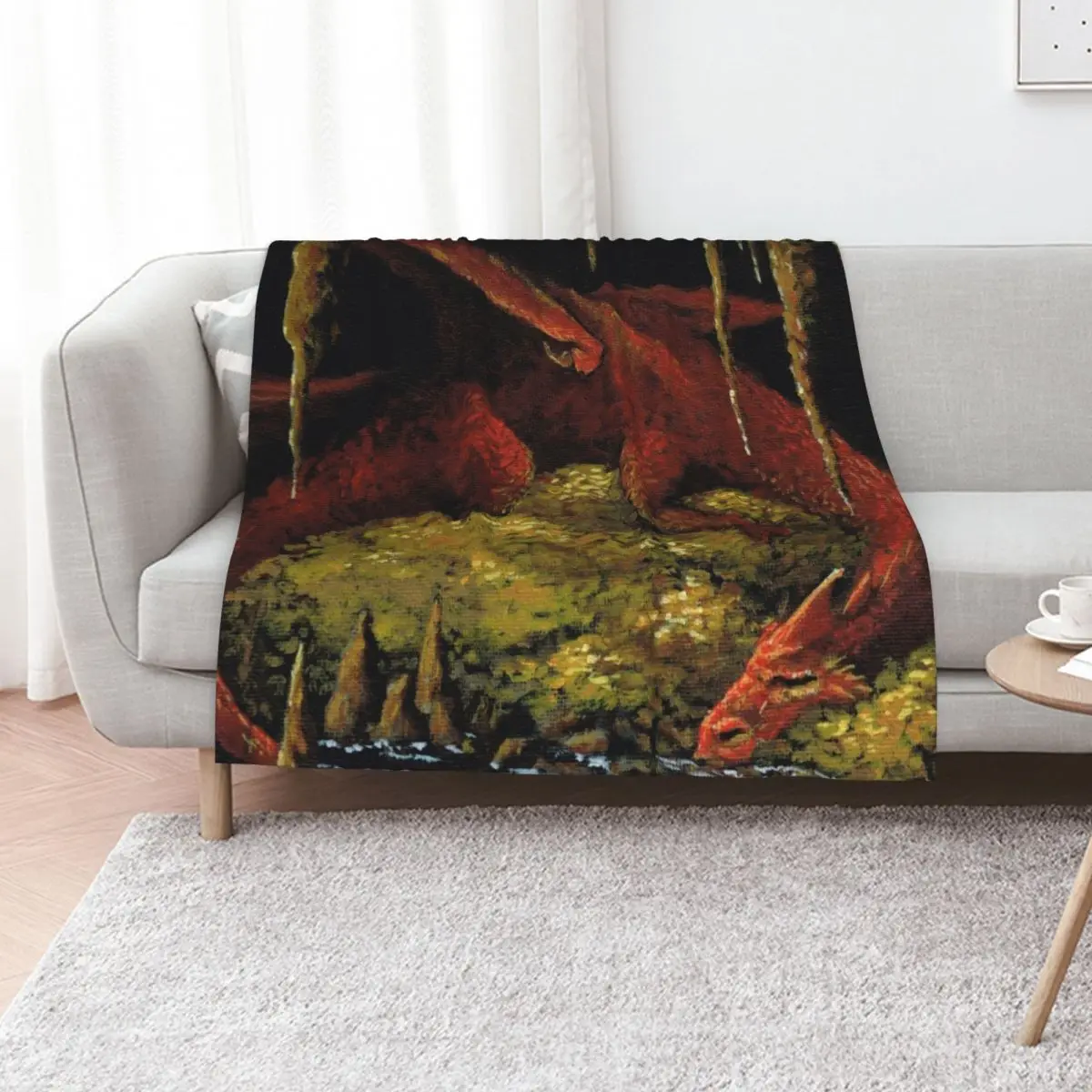 Dragon's Cave Lair and Treasure Hoard - Painting Throw Blanket Beautifuls Stuffeds Decorative Beds Flannels Hairys Blankets