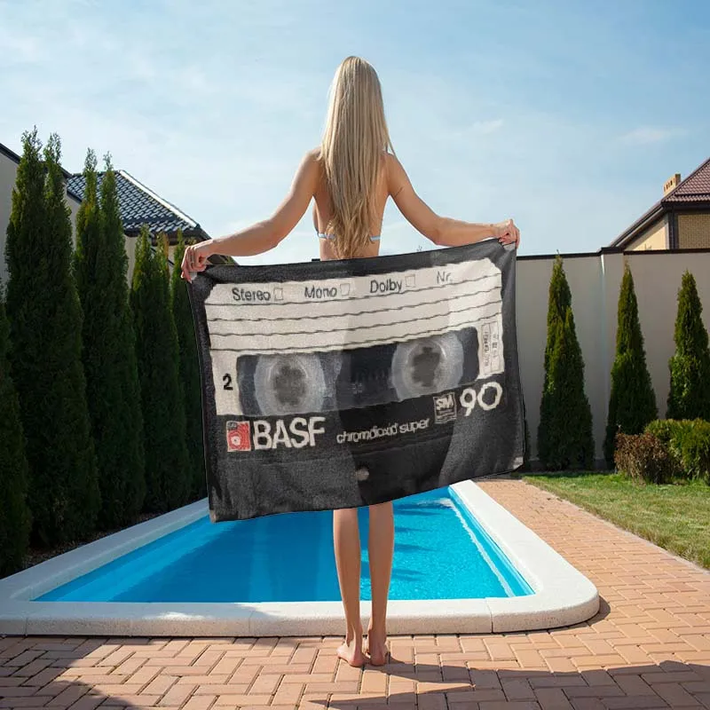 Vintage Cassette Tape Design Lightweight Microfiber Beach Towel - Quick-Dry, Sand-Free, Machine Washable, Perfect for Pool, Camp