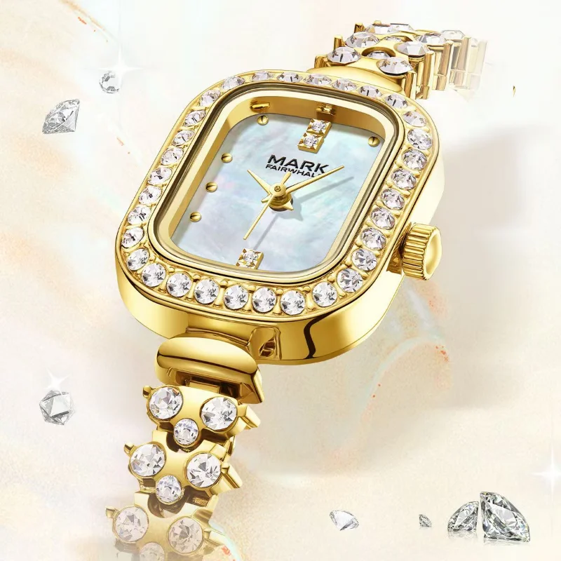 Mark Fairwhale 3010 Little Dragon Maiden Retro Luxury Diamond Rectangular Dial Waterproof Bracelet Women Watch Reloj Mujer