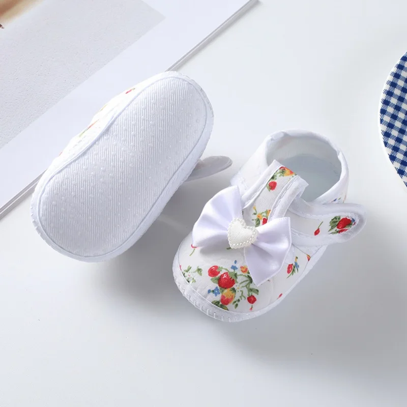 Sweet Spring Autumn Baby Shoes Girls Bowknot Floral Princess Walking Shoes Infant Newborn Soft Sole Footwear 0-8Months