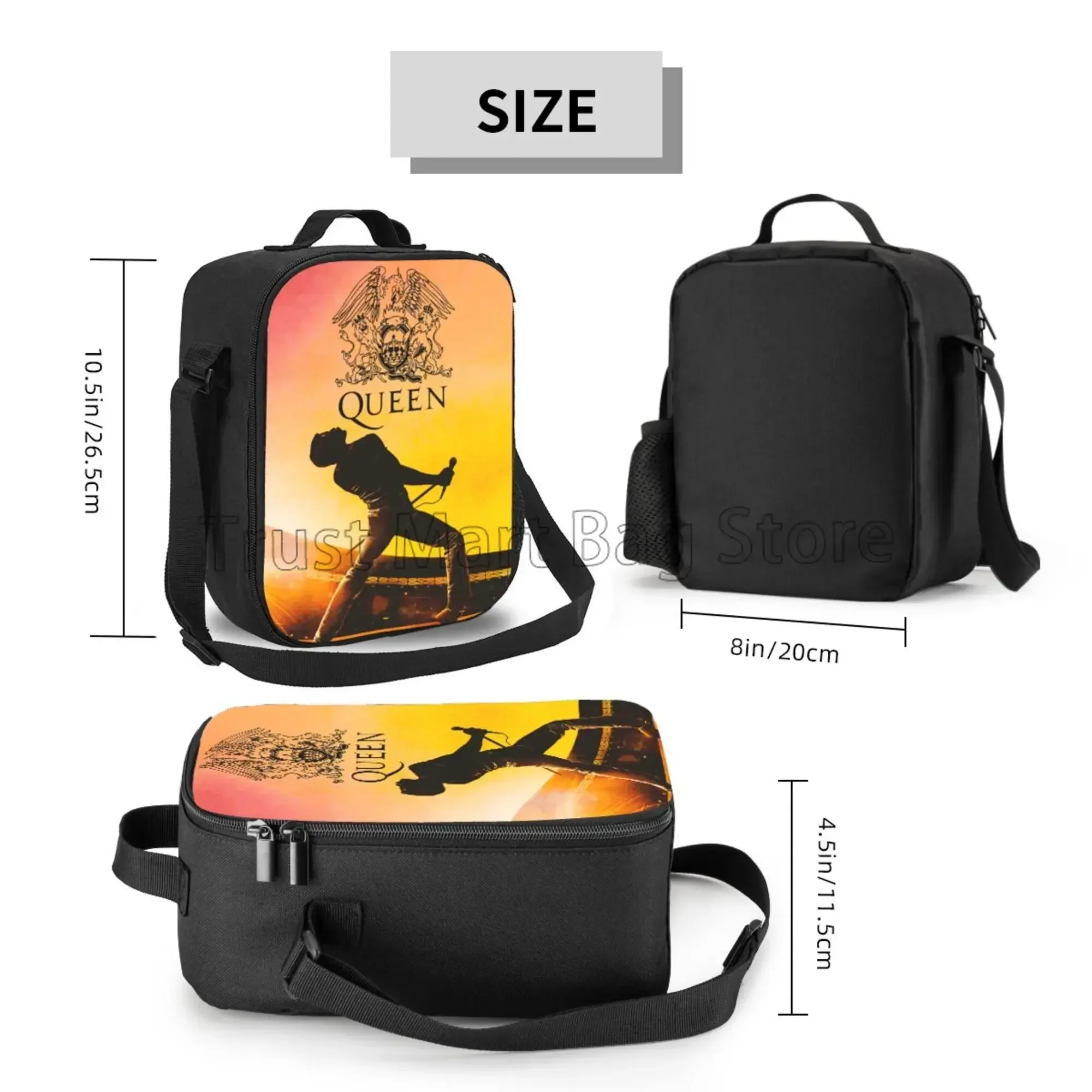 Freddie Mercury Queen Insulated Lunch Bag Reusable Thermal Tote with Adjustable Shoulder Strap for School Work Picnic