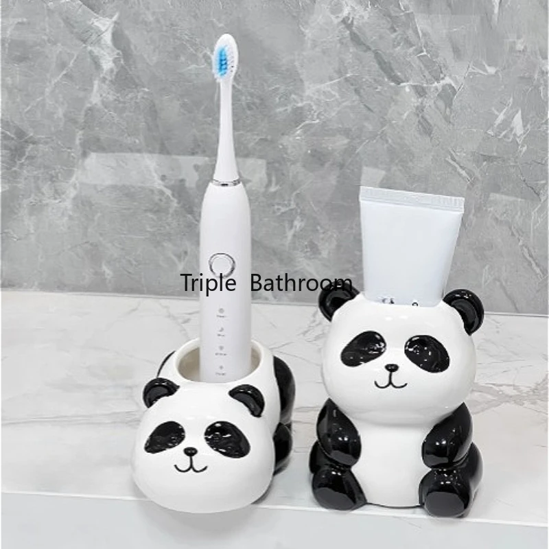 1pc Ceramic Panda Toothbrush Holder Toothpaste Storage Rack Ceramic Electric Toothbrush Base Bathroom Accessories Chinese Style
