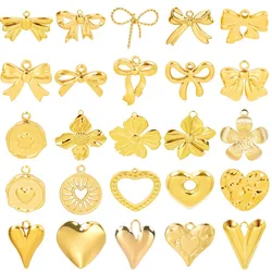 5pcs/Lot Gold Color Elegant Girl Pendant Bow Stainless Steel Heart Charms For Jewelry Making Earrings Bracelets Flower Pendants