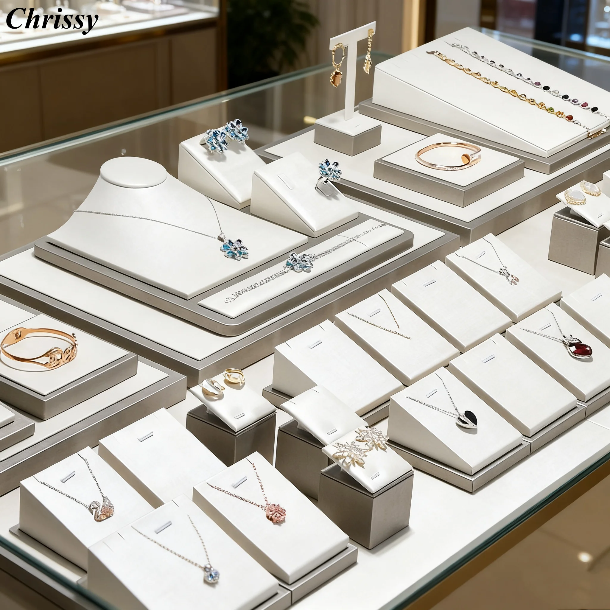 

Подставка для ювелирных изделий из матовой кожи для ожерелья, кольца, серьги, браслета, нефритовая витрина для счетчика