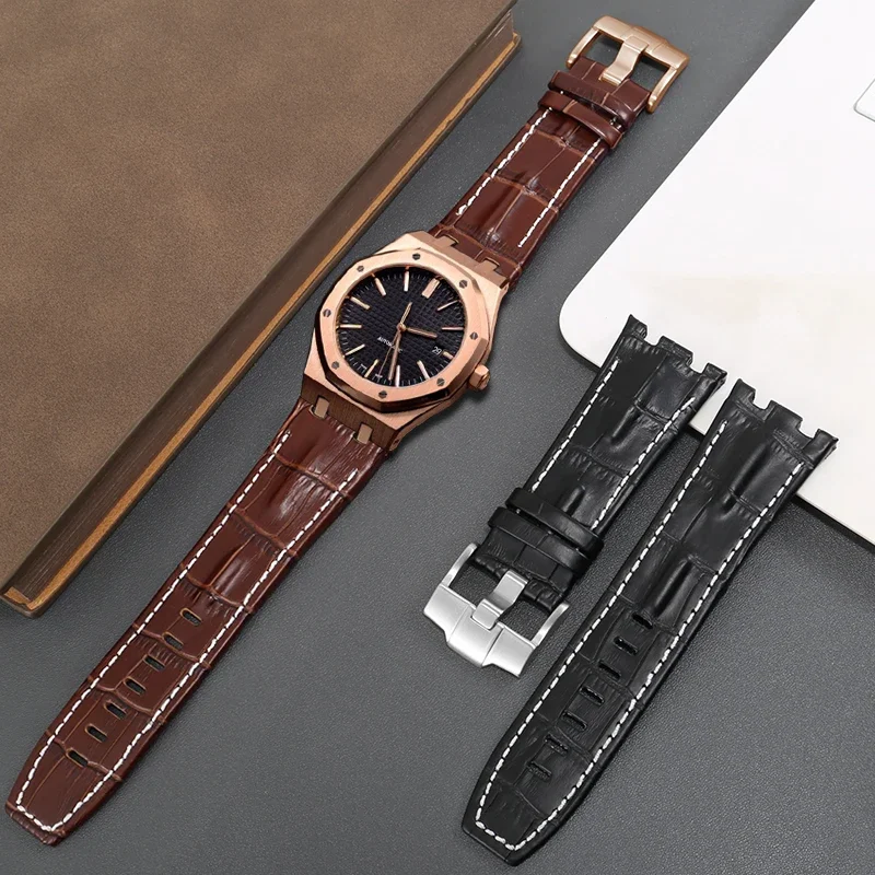 Genuine Leather watch Strap For AP 15703 Royal Oak Offshore Series Bracelet 28mm Black Brown Blue men\'s Watchband Accessories