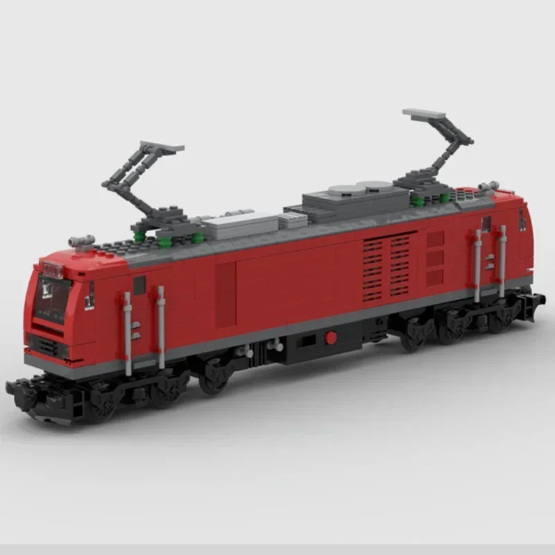 MOC City Freight Railway Train Set Red Locomotive Model Building Block Assembly Transport Vehicles Collection Series Toy Gifts