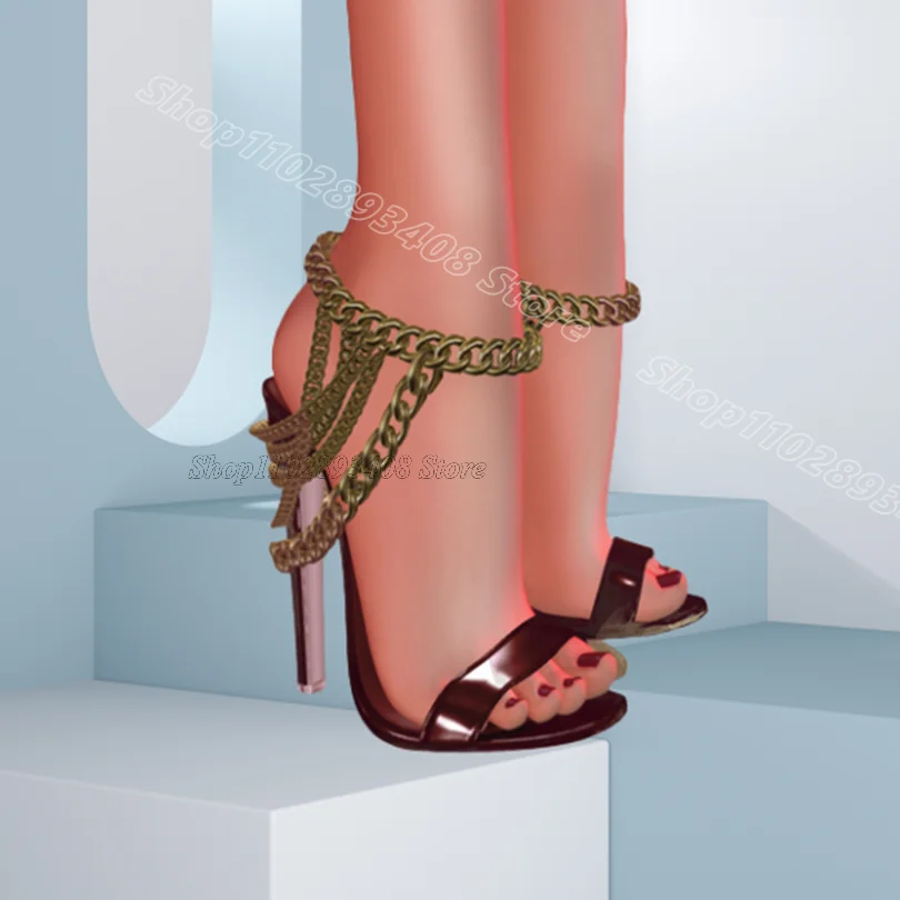 

Chain Decor Concise Open Toe Slippers New Fashion British Style for Women Dance Party Summer Sandals 2025 Zapatos Para Mujere