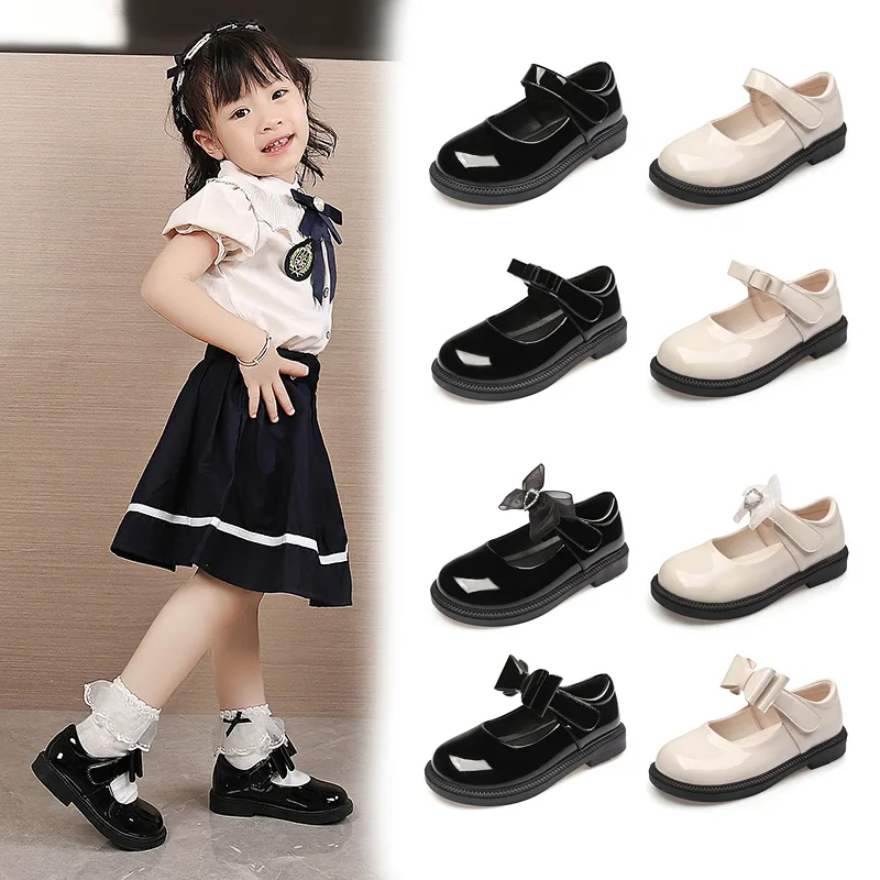 Children's School Leather Shoes Kid's Black Flats Genuine Leather Students School Shoe Primary Secondary White Dace Students