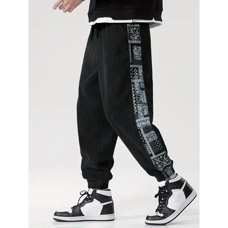 

Corduroy Pants Men's Casual Loose Fit Comfortable Elastic Waist Geometric Pattern Large Size Fashionable Velvet Trousers