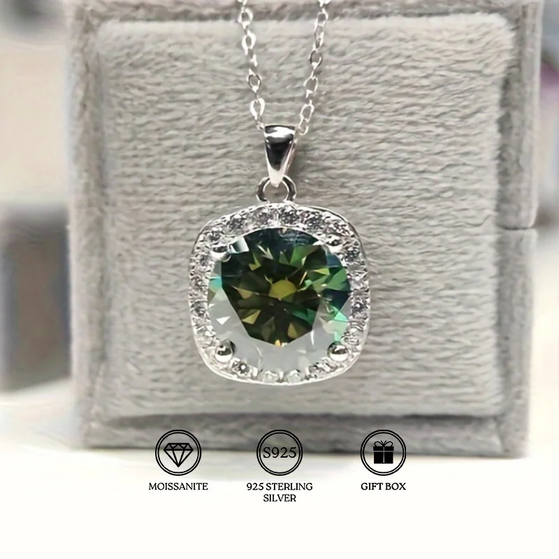 

1pc 5Carat Green Moissanite Pendant Necklace, Suitable for Women and Men Anniversary Gift.
