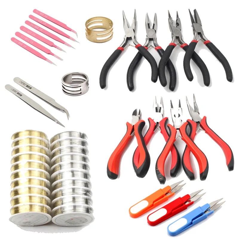 DIY Jewelry Making Tools Kits Pliers Set With Cutting Pliers Wire Cutter Elastic Thread Copper Wire Scissor Beading Tweezers