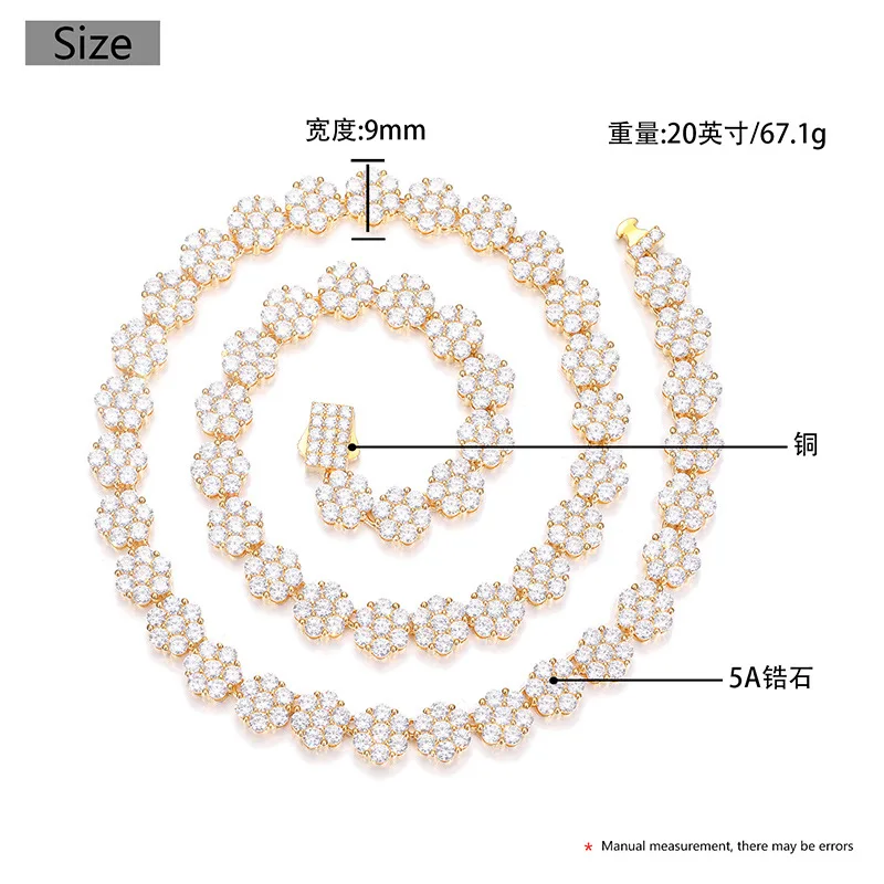 Hip Hop 5A+ CZ Stone Bling Iced Out Plum Blossom Flower Link Chain Chokers Necklace Men Women Rapper Jewelry Gold Silver Color