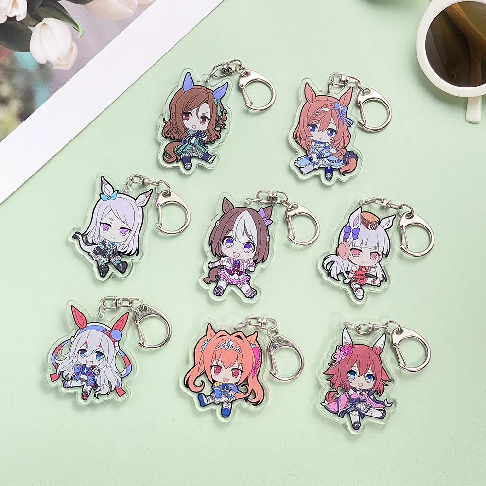 Kawaii Uma Musume جميلة ديربي أنيمي سلسلة مفاتيح مصنوعة من الأكريليك توكاي تيو أوغوري قبعة الذهب السفينة حقيبة بنقوش كرتونية قلادة لطيف حلية كيرينغ هدية
